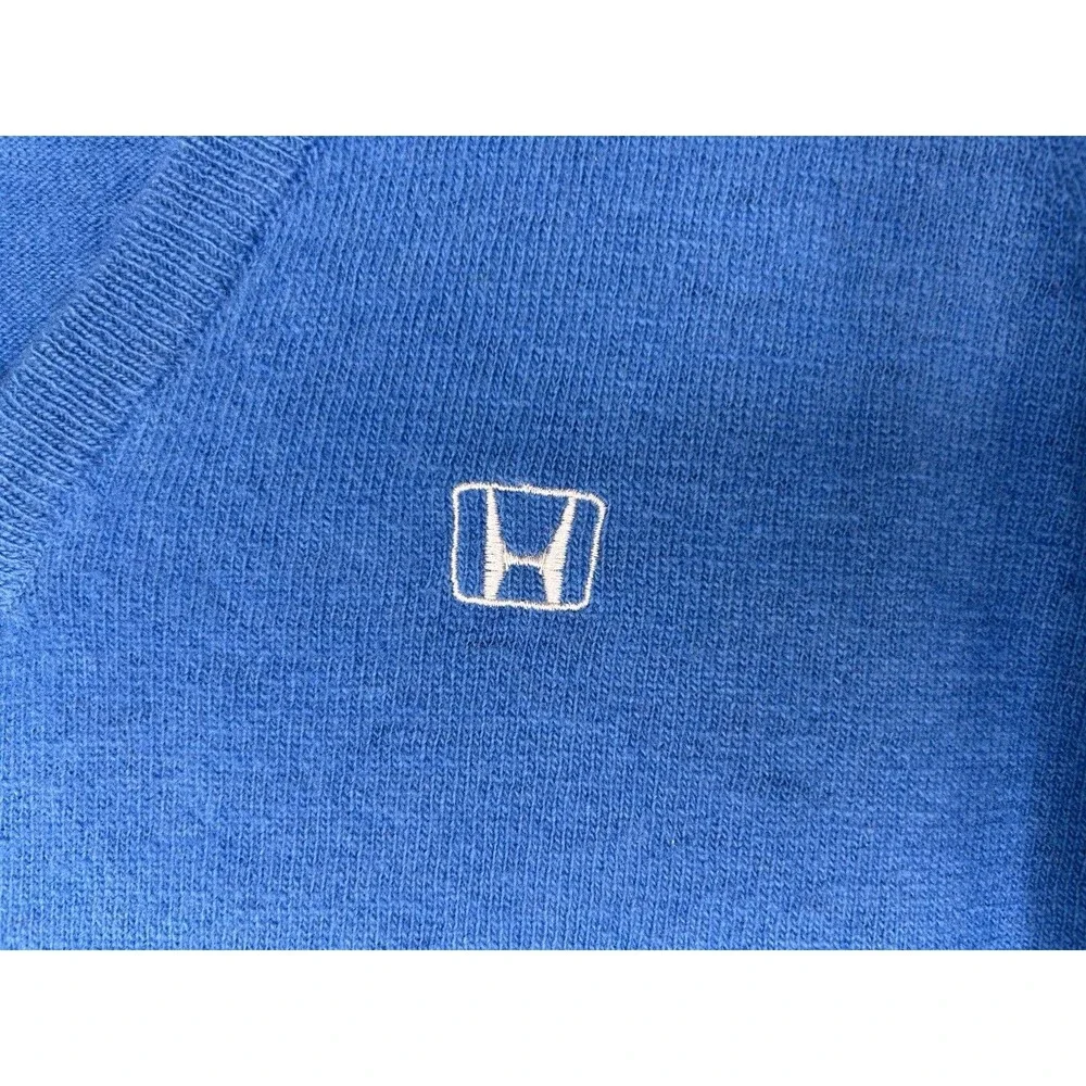 Vtg Honda Blue V-Neck Wool Long Sleeve Men’s Sweater XL